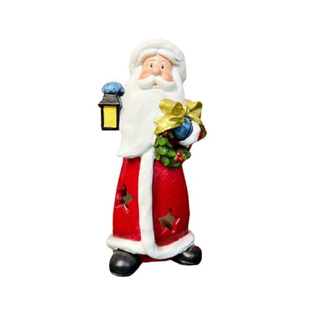 Fiudx Estatua de Papá Noel de Resina, Decoración con Farol Led, Figura Navideña Artesanal, Decoración Festiva para El Hogar, Idea de Regalo de Navidad, 1 Pieza