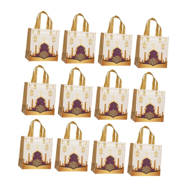 12 Bolsas de regalo para festivales de Oriente Medio, bolsas reutilizables para llevar, ideales para dulces, patatas fritas, calendarios, pan, centros comerciales y restaurantes. Estilo C