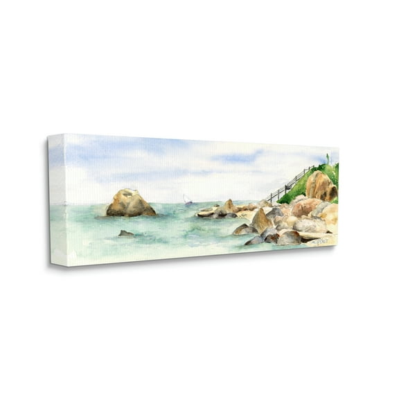 Stupell Industries Rocky Point Coastal Seascape Soft Watercolor Canvas Wall Art, 10 x 24, Design by Melissa Hyatt LLC