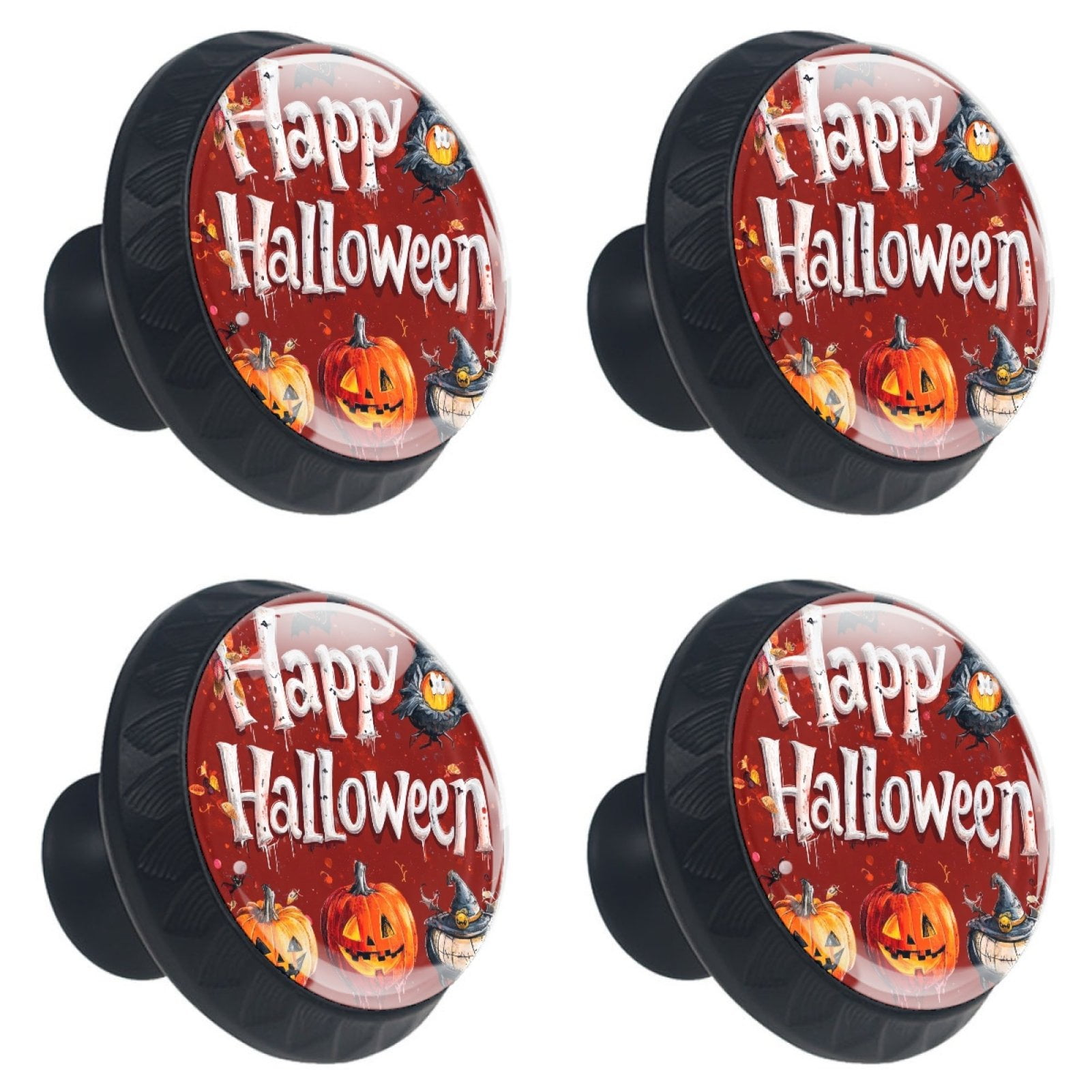 4 Pcs Happy Halloween Knobs for Kitchen Cabinet Cupboard Dresser Bookcase Drawer Pulls Handles Round Home Decor