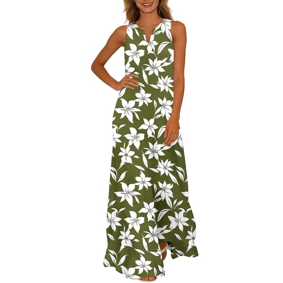 Makaor Floral Dress for Women Shift Maxi Dresses Plus Size Sleeveless Dress V Neck Casual Dress Multicolor 4XL