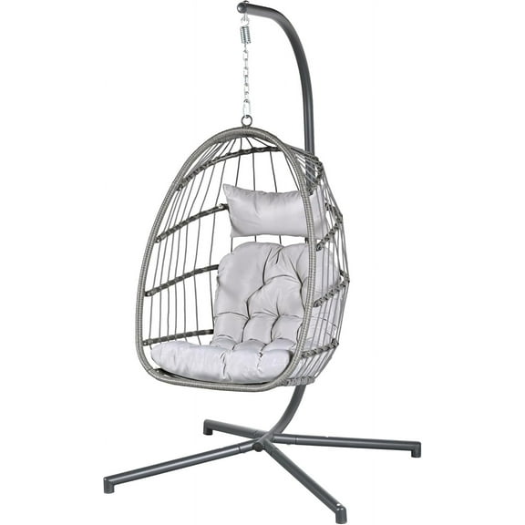 Econohome Hanging Egg Chair with Stand - Indoor/Outdoor Swing Hammock Chair with Plush, Washable Cushions, 350LBS Capacity, Ideal for Relaxation in Bedrooms, Balconies, Gardens, and Patios