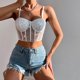 thumbnail image 4 of Sexy Mesh Corset Crop Tops Women Camis Summer Spaghetti Strap Backless Camisole Sequins Padded Tank Top for Womens Girl platinu m L, 4 of 4