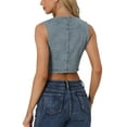 thumbnail image 3 of INSPIRE CHIC Women's Denim Button up Scoop Neck Sleeveless Coppped Vest Jacket XS Gray Blue, 3 of 6
