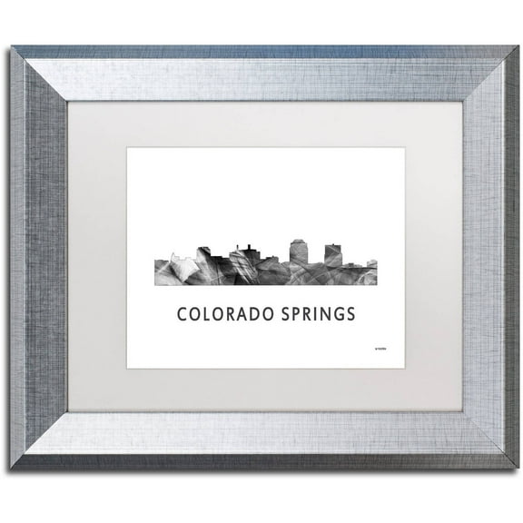 Trademark Fine Art 'Colorado Springs CO Skyline WB-BW' Canvas Art by Marlene Watson, White Matte, Silver Frame