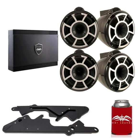 Wet Sounds For Malibu G3: Two Pair of REV10B-X 10" Black X-Mount Tower Speakers with G3 Adapters & SD2 Amplifier