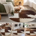 thumbnail image 5 of Brown White Leather Texture Round Area Rug 6 FT, Non Slip Bedroom Rugs, Abstract Art Cowhide Washable Soft Circular Carpet Non-Shedding Floor Mat for Kitchen Dining Room Home Office Kids Room, 5 of 8