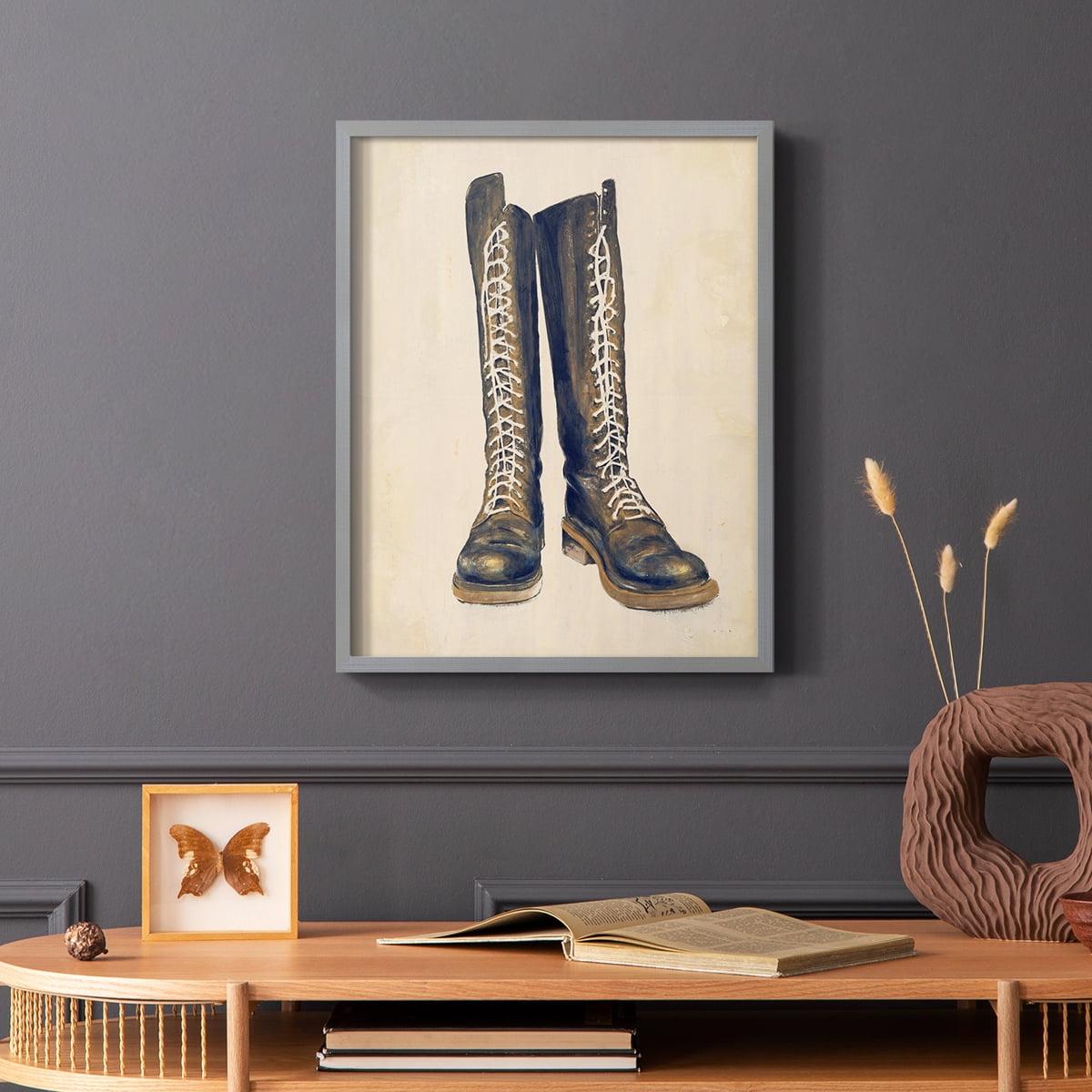 The Shoe Fits III V1 Framed Print in Gray Solid Wood Framed Print No Nail Hanging