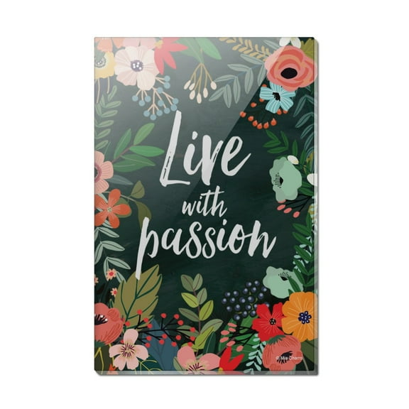 Live with Passion Floral Inspirational Rectangle Acrylic Fridge Refrigerator Magnet
