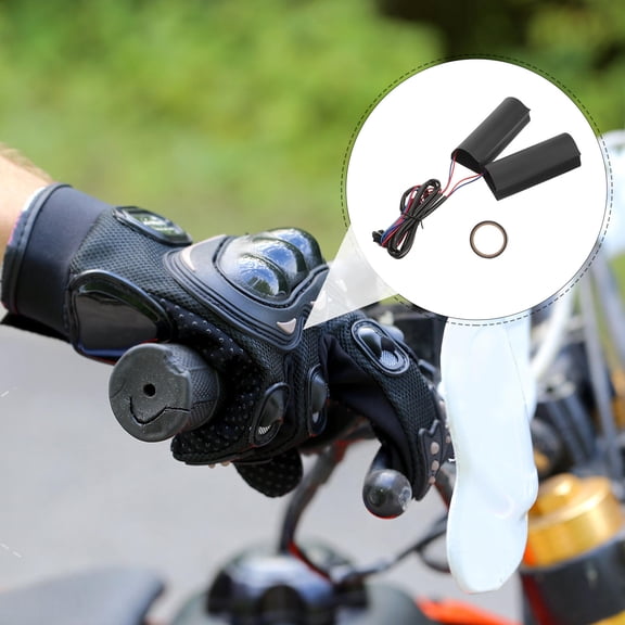 POPETPOP 1Set Black Heated Motorcycle Handlebar Grips 12V Easy Install Anti Frost Grip Pads