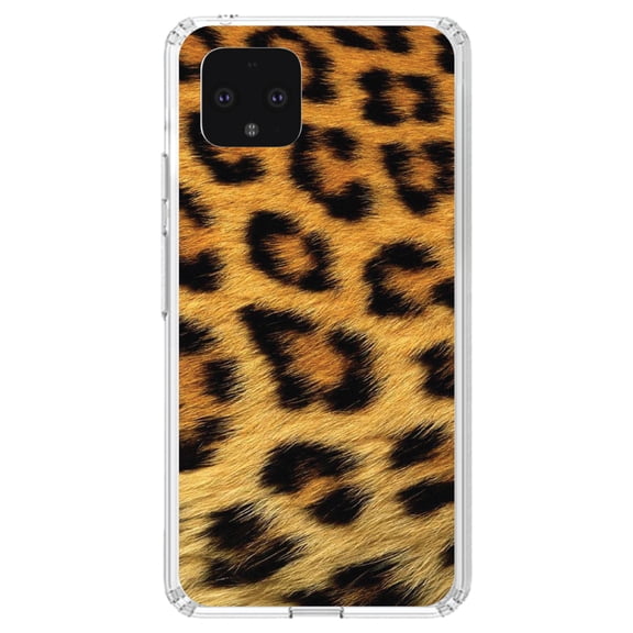 DistinctInk Clear Shockproof Hybrid Case for Google Pixel 4 XL (6.3" Screen) - TPU Bumper, Acrylic Back, Tempered Glass Screen Protector - Brown Black Leopard Fur Skin Print