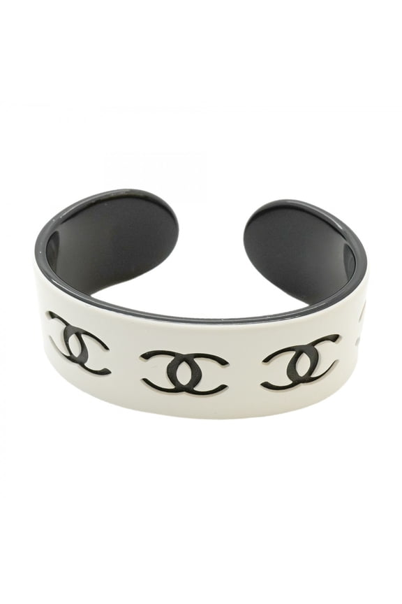 Pre-Owned Chanel Bangle, Coco Mark, Plastic, White/Black, Women's