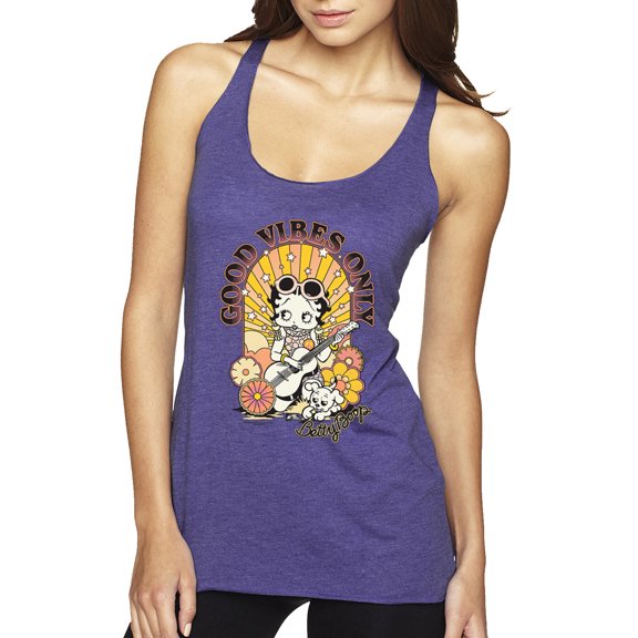 Wild Bobby Betty Boop Good Vibes Only Betty Boop Tri-Blend Racerback Tank Top, Purple Rush, Large
