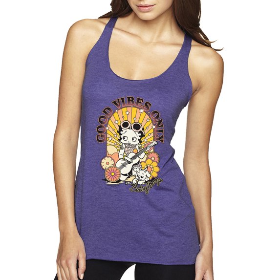 Wild Bobby Betty Boop Good Vibes Only Betty Boop Tri-Blend Racerback Tank Top, Purple Rush, Small