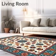 thumbnail image 2 of ODIKA 8'x10' Machine Washable Non-Slip Area Rug, Decorative Half Circle Talavera Tiles with Colorful Ethnic Floral High Traffic Rug, White, 66202, 2 of 7