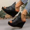 thumbnail image 5 of HomeDM Womens Wedge High Heels Sandals Platform Open Toe Slip On Summer Comfortable Wedges Mules, Black Size 7.5, 5 of 9