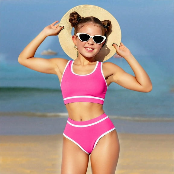 Girl's 2 Piece Swimsuit Color Block Bikini Sets Beach Bathing Suit Swimwear for Teen Kids Girls Two Piece Swimsuit