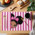 thumbnail image 2 of Pink Stripes Placemats Set of 8 Cartoon Funny Bow Girl Vertical Striped Place Mats Indoor Wipeable Table Mats Washable Cloth Dining Table Placemats for Kitchen Holiday Party Home Decor 13x19 Inch, 2 of 9