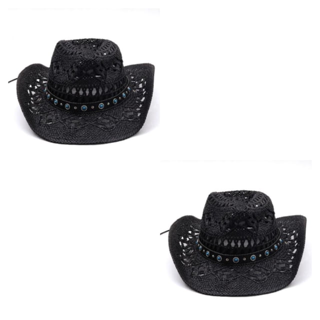 Sonducket Sombrero de paja de vaquero de verano para mujer, gorra de protección solar de ala ancha para la playa, gorra tejida a mano para Type2 NO2