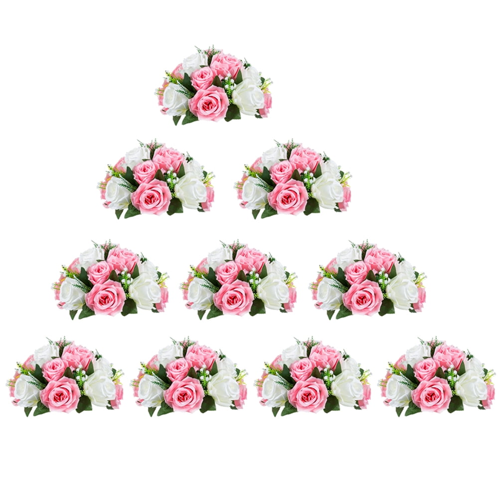 Nuptio 10pcs Pink Fake Flowers Plastic Floral Ball 15 Heads Artificial