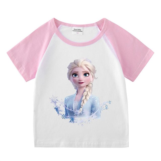 Nueva princesa congelada Elsa, niñas bebés, conjuntos de ropa de verano para niños, pantalones cortos a cuadros, camiseta de manga corta de dibujos animados, ropa para niños, trajes 150 (9-10T) Gao Jinjia LED