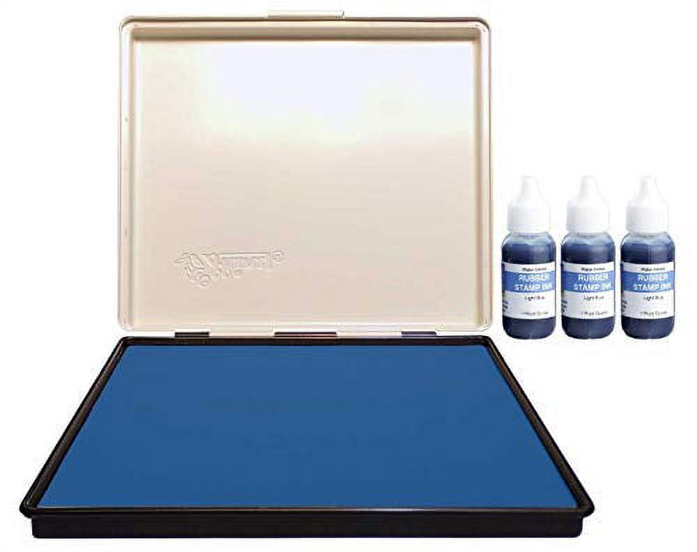 Extra Large 8" x 12" Industrial Rubber Stamp Ink Pad in Metal Case, Light Blue Stamp Pad