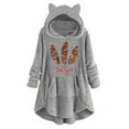 thumbnail image 2 of IROINNID Women's Casual Mid-Long Graphic Prints Hoodie Overcoat Long Sleeve Outwear, Gray, 2 of 4