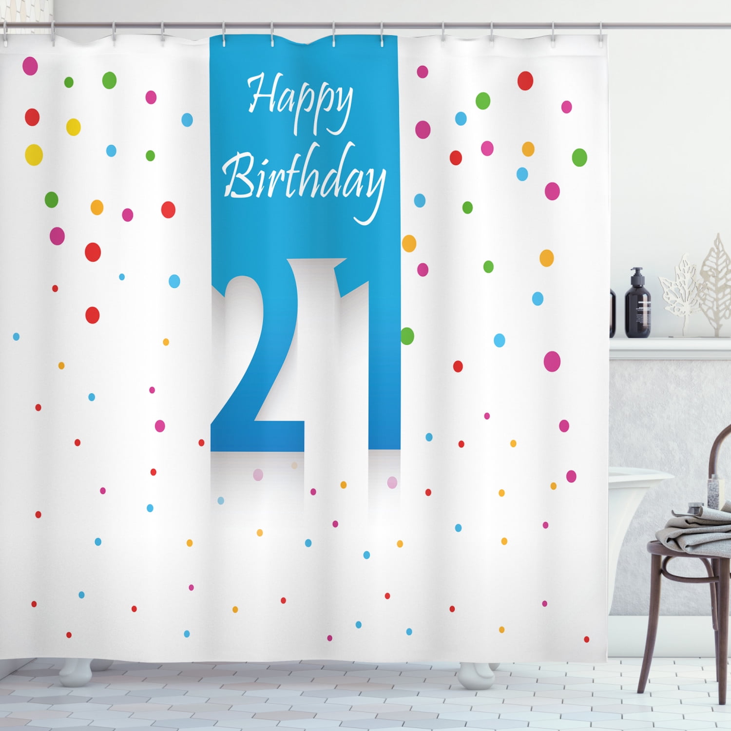 Details about   21st Birthday Pattern Shower Curtain Fabric Decor Set with Hooks 4 Sizes 