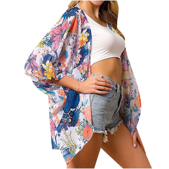 IROINNID Deals Cardigan Outfits for Women Summer Beach Printed Chiffon Tops Sun Protection Blouses,Pink