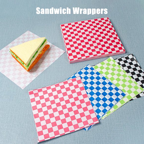 50Pcs Sandwich Wrappers Grease Resistant Deli Paper for Food Classic Checkered Basket Liners Sandwich Wrapping Paper for Burgers BBQs Parties