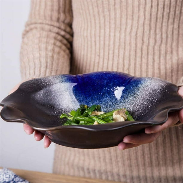 Japanese Style Blue Ceramic Ramen Bowl - Large Soup Bowl, Microwave & Dishwasher Safe, Medium Size