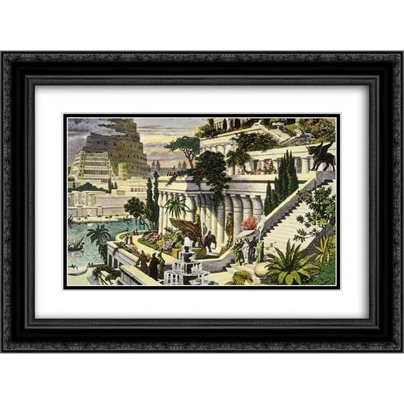 Maerten van Heemskerck 2x Matted 24x20 Black Ornate Framed Art Print 'Hanging Gardens of Babylon'