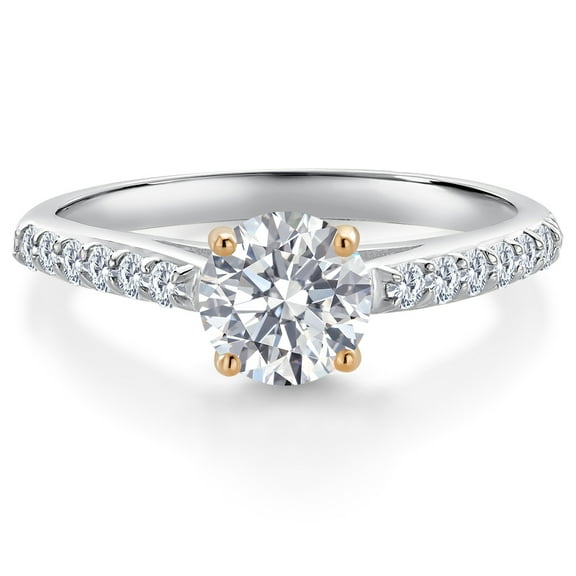Gem Stone King 10K Two Tone Gold Lab Grown Diamond Engagement Ring for Women | 0.92 Cttw | Round 6MM | Gemstone April Birthstone | DEF Color | VVS-VS Clarity (Size 7)