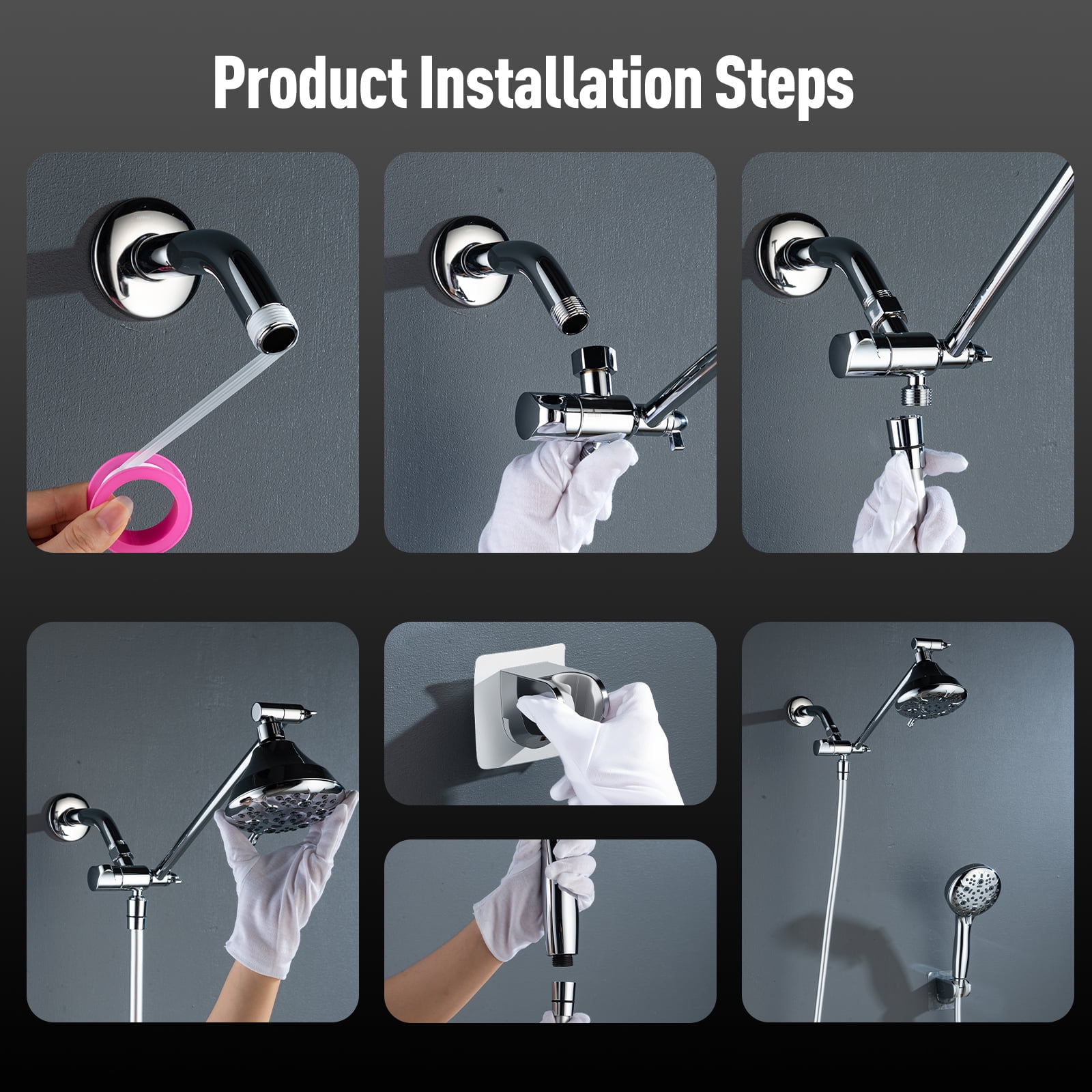 Joyrain Multi-angle adjustable showerhead& Handheld High-pressure 8 Spray Modes Shower Head, Rain Shower Combination with Straight Adjustable Extension Arm