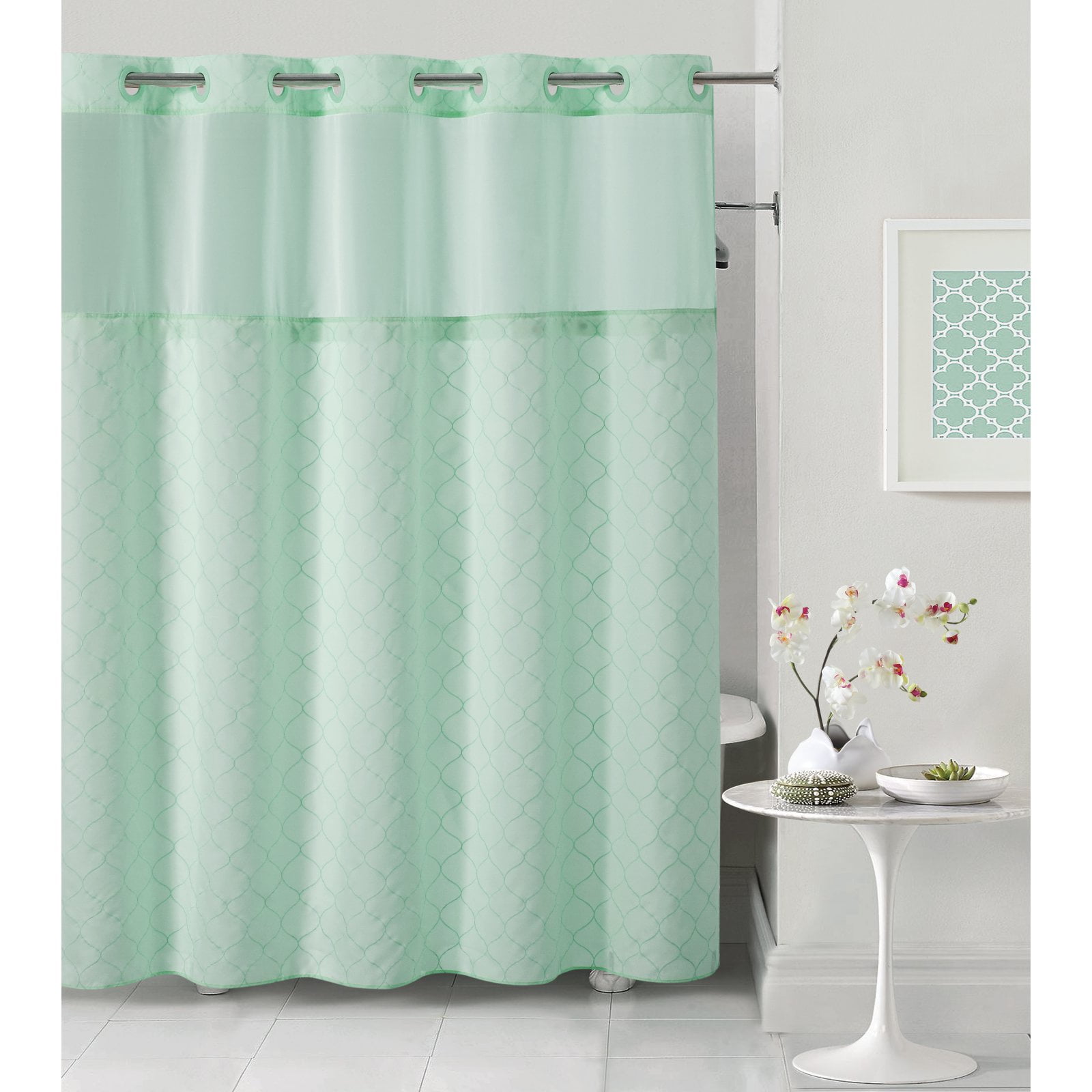 Hookless Aqua Blue Mosaic Polyester Shower Curtain