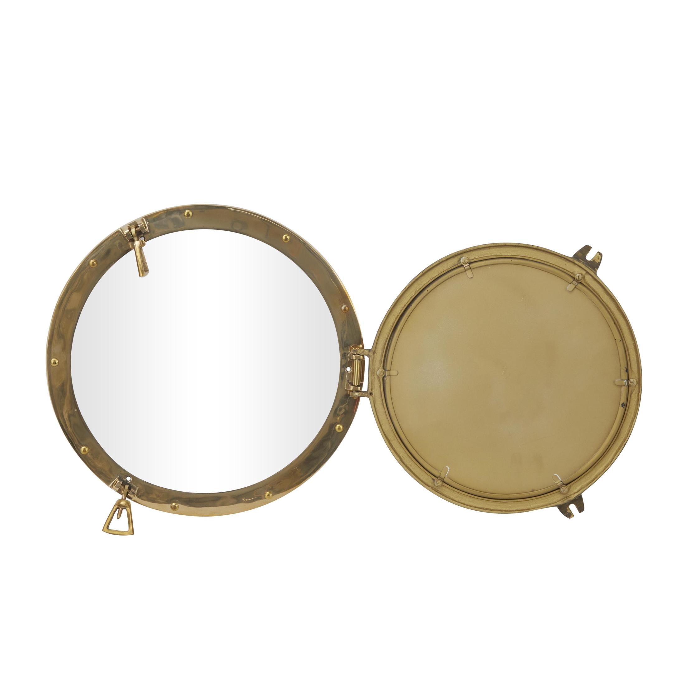 DecMode 15" x 15" Gold Sail Boat Wall Mirror with Port Hole Detailing