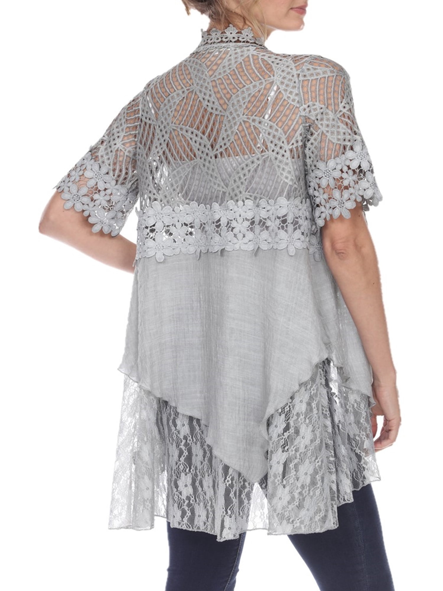 Simply Couture Short Sleeve Lace Mixed Media Jacket, Womens