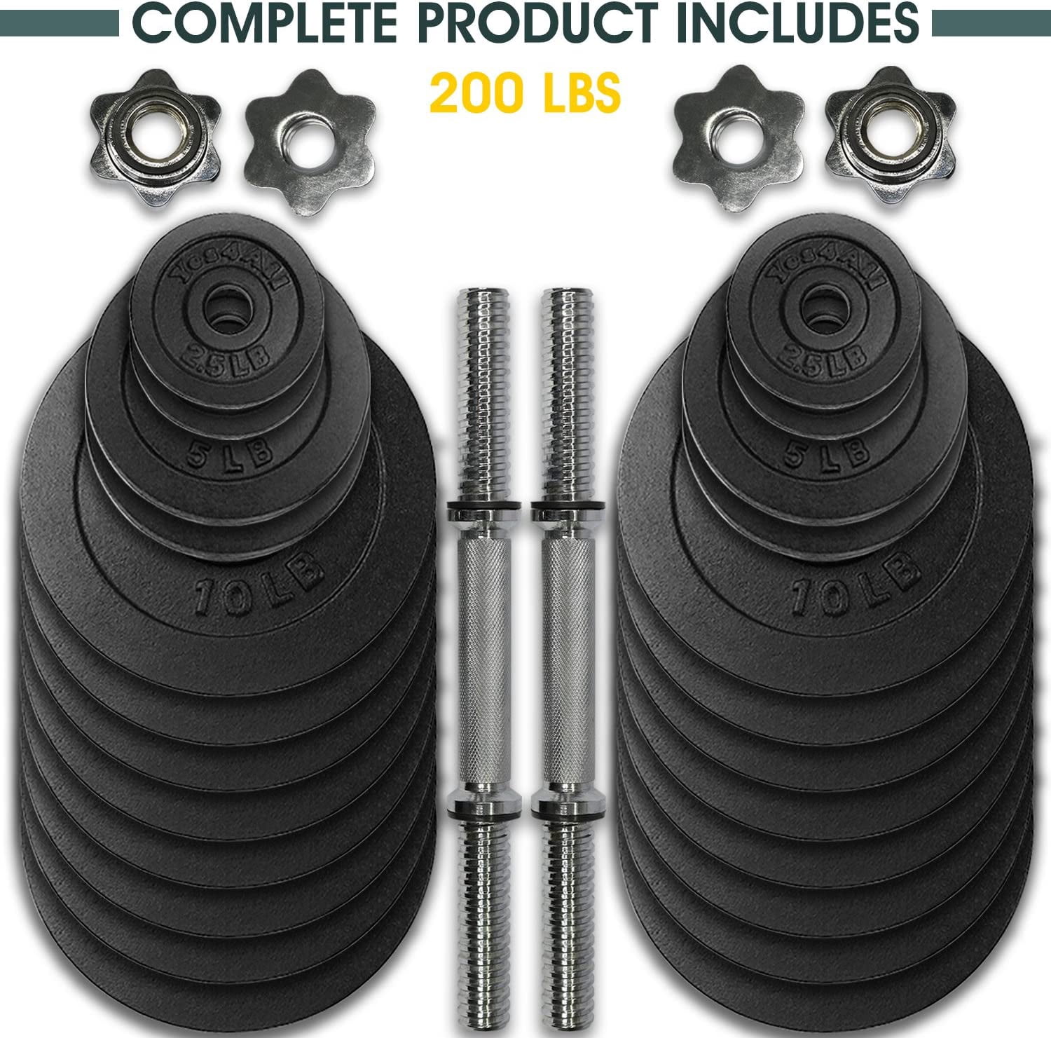 Yes4All 200 lbs Adjustable Dumbbell Weight Set, Cast Iron Dumbbell, Pair