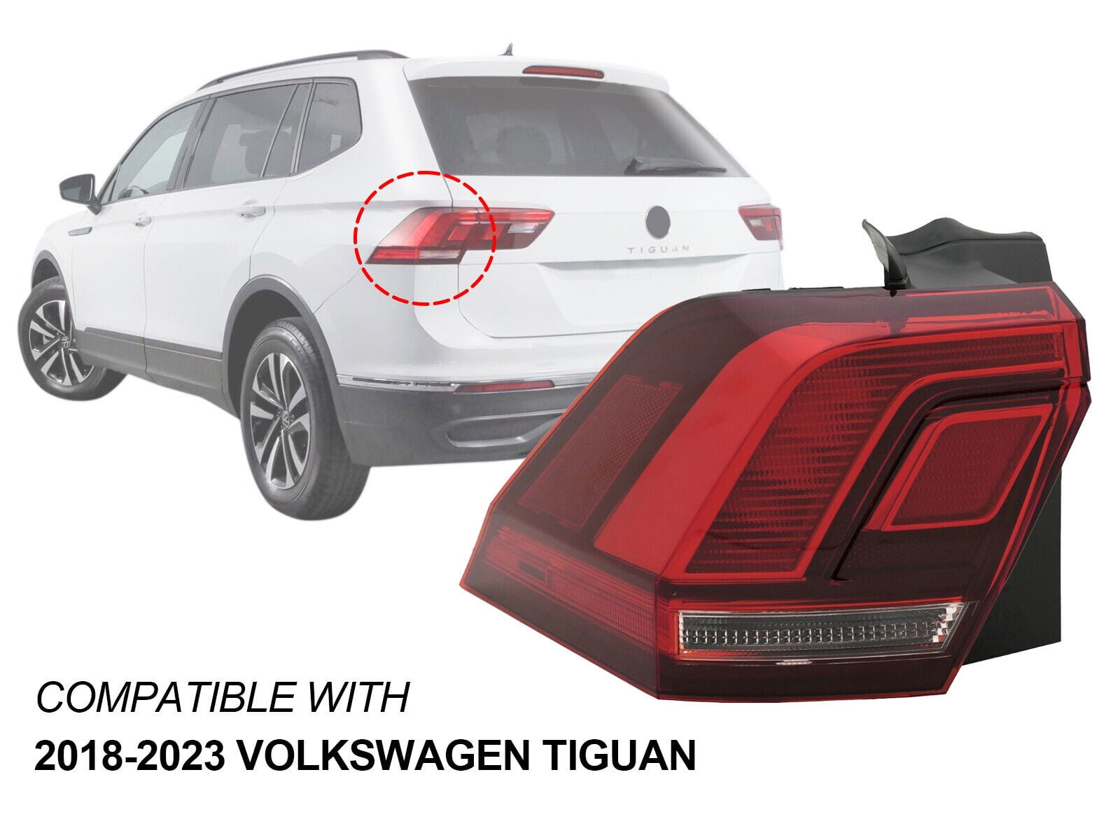 For 2018 - 2023 Volkswagen Tiguan Halogen Tail Light Outer Driver Side VW2804126