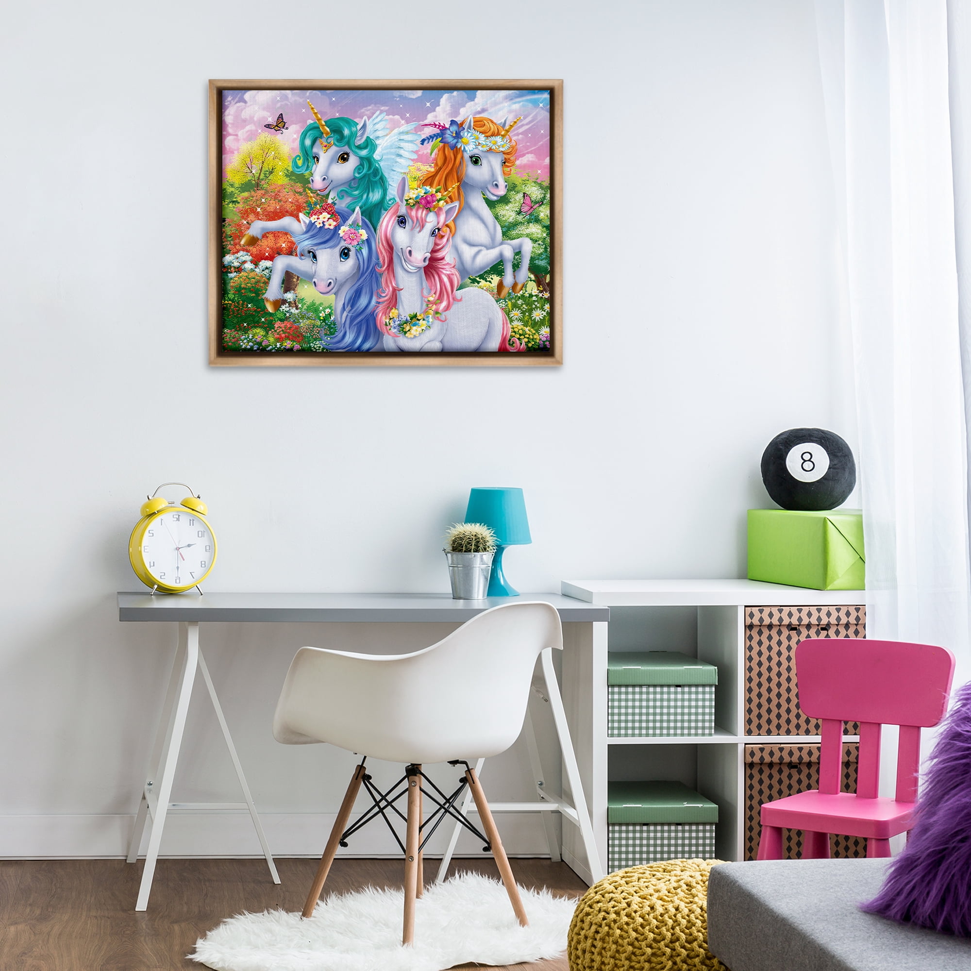 Stupell Industries Cute Unicorn Selfie Fantasy & Sci-Fi Painting Brown Floater Framed Canvas Art Print Wall Art, 31 x 25