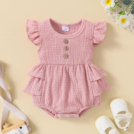 

Hunpta Infant Girls Fly Sleeve Solid Cotton Linen Romper Newborn Ruffles Bodysuits Clothes