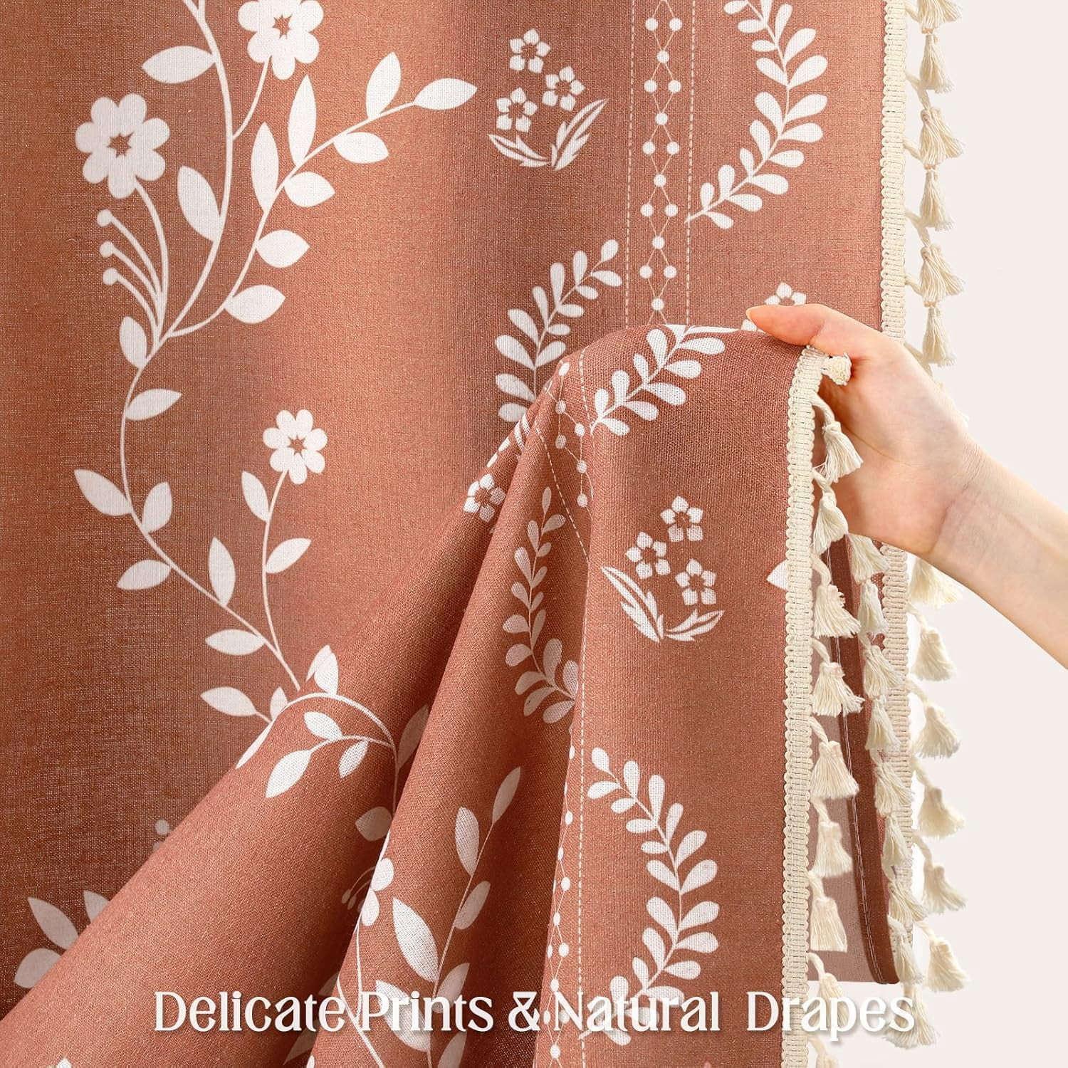 Psoiuetr Vintage Boho Terracotta Shower Curtain, Floral Patterned Shower Curtains for Bathroom with Tassels 72" W x 72" L