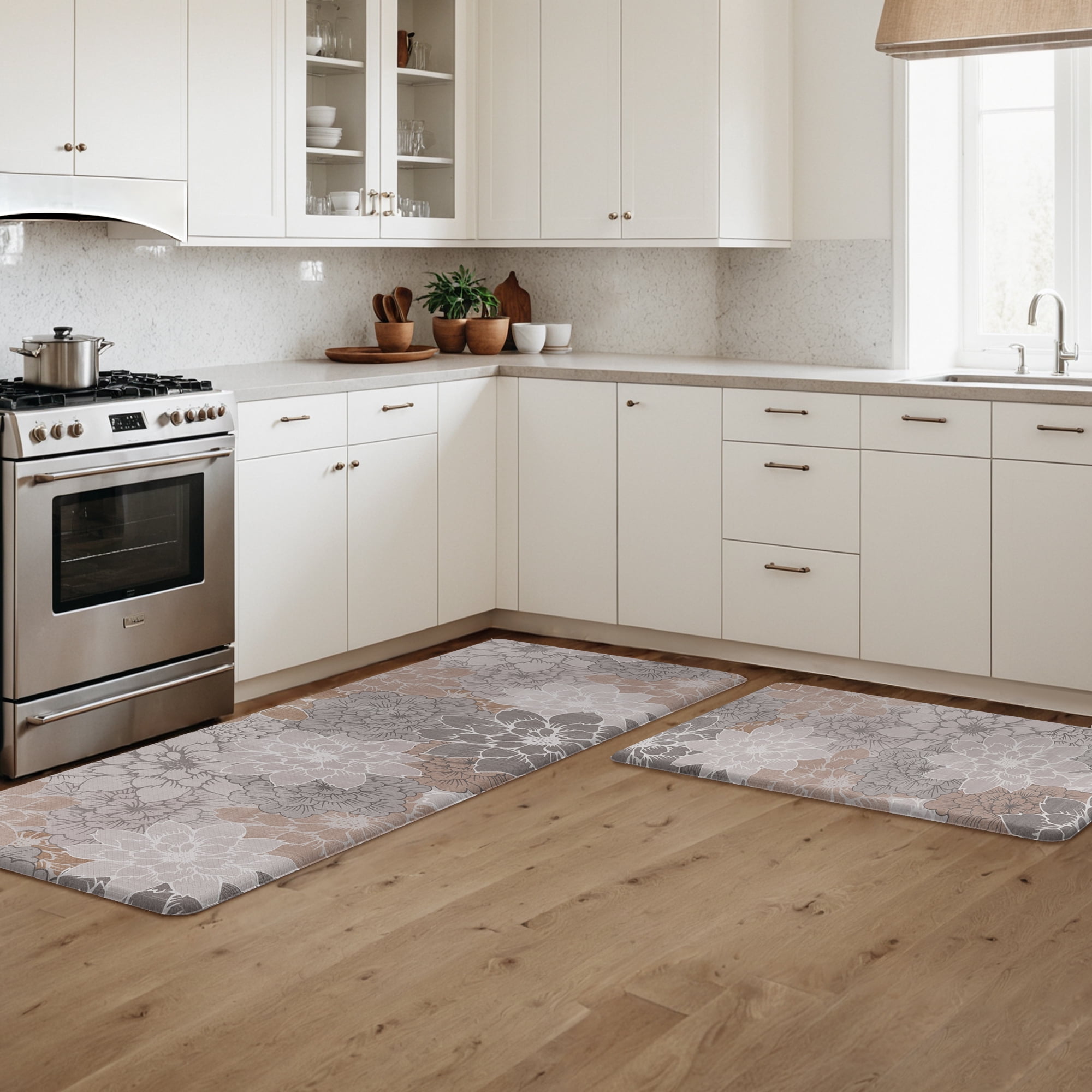 KUETH Kitchen Mats for Floor, Kitchen Rug with Anti Fatigue, Non Slip Washable Kitchen Rug, Set of 2 Kitchen Mat 17"x47"+17"x30", Runner Rug with Waterproof for Bathroon and Bedroom
