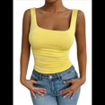 thumbnail image 2 of Camiseta Básica de Verano Sin Mangas con Cuello Cuadrado y Fruncido para Mujer. Amarillo M, 2 of 10