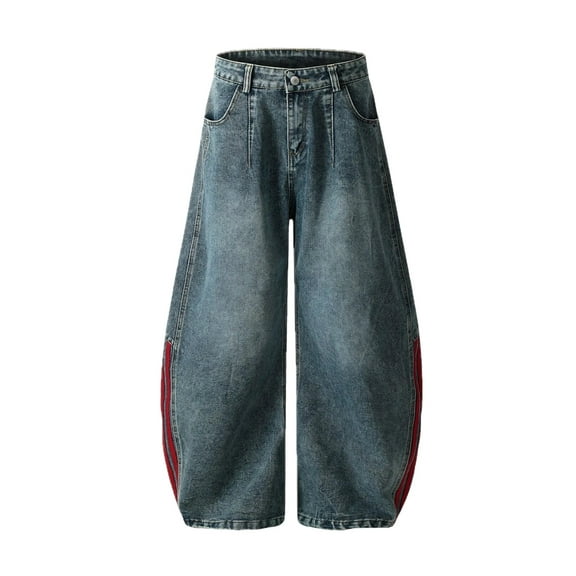 Mens Washed Curved Oversized Rigid Denim Jeans with Side Stripe Detail Durable Everyday Wear Versatile Casual Essential