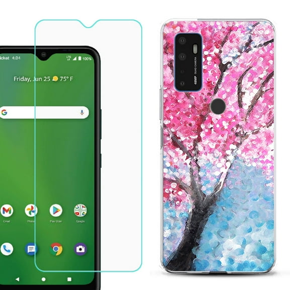Shockproof Bumper Phone Case for AT&T Radiant Max 5G / Fusion 5G, with Tempered Glass Screen Protector, by OneToughShield ® - Blossom Paint