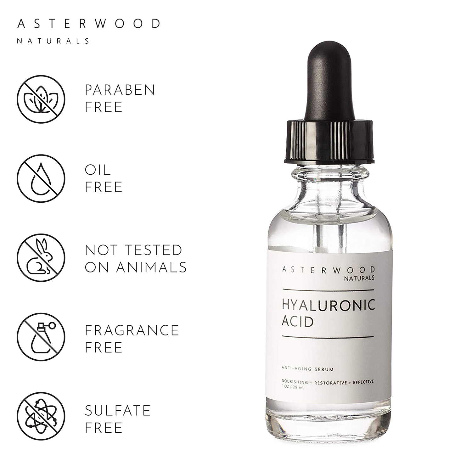 Asterwood Naturals Pure Hyaluronic Acid Serum for Face  Hydrating Plumping & Anti-Aging, 59ml/2 oz - image 2 of 4