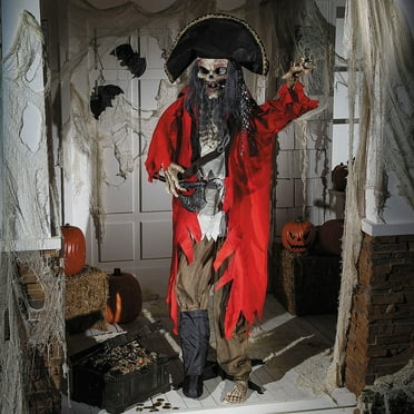Morris Costumes 6.2 ft Standing Animated Skeleton Pirate Decoration - Red
