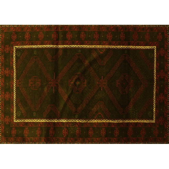 Ahgly Company Machine Washable Indoor Rectangle Persian Yellow Traditional Area Rugs, 5' x 7'