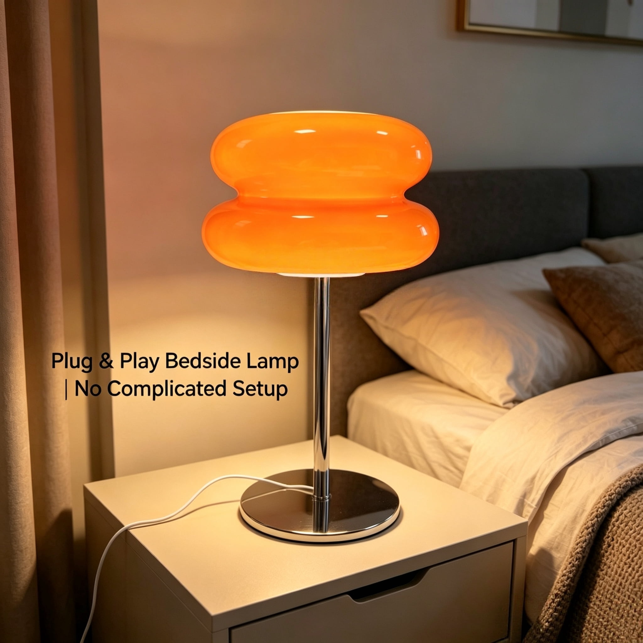 Mushroom Lamp for Bedroom,Mid Century Modern Lamp for Nightstand, Dimmable Retro Egg Tart Bedside Small Lamps,Unique Home Mushroom Decor Aesthetic Cute Table Lamps for Living Room (Orange)